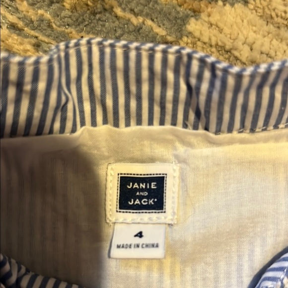 Janie and Jack Blue and White Striped Romper with Floral Embroidery - Picture 6 of 6